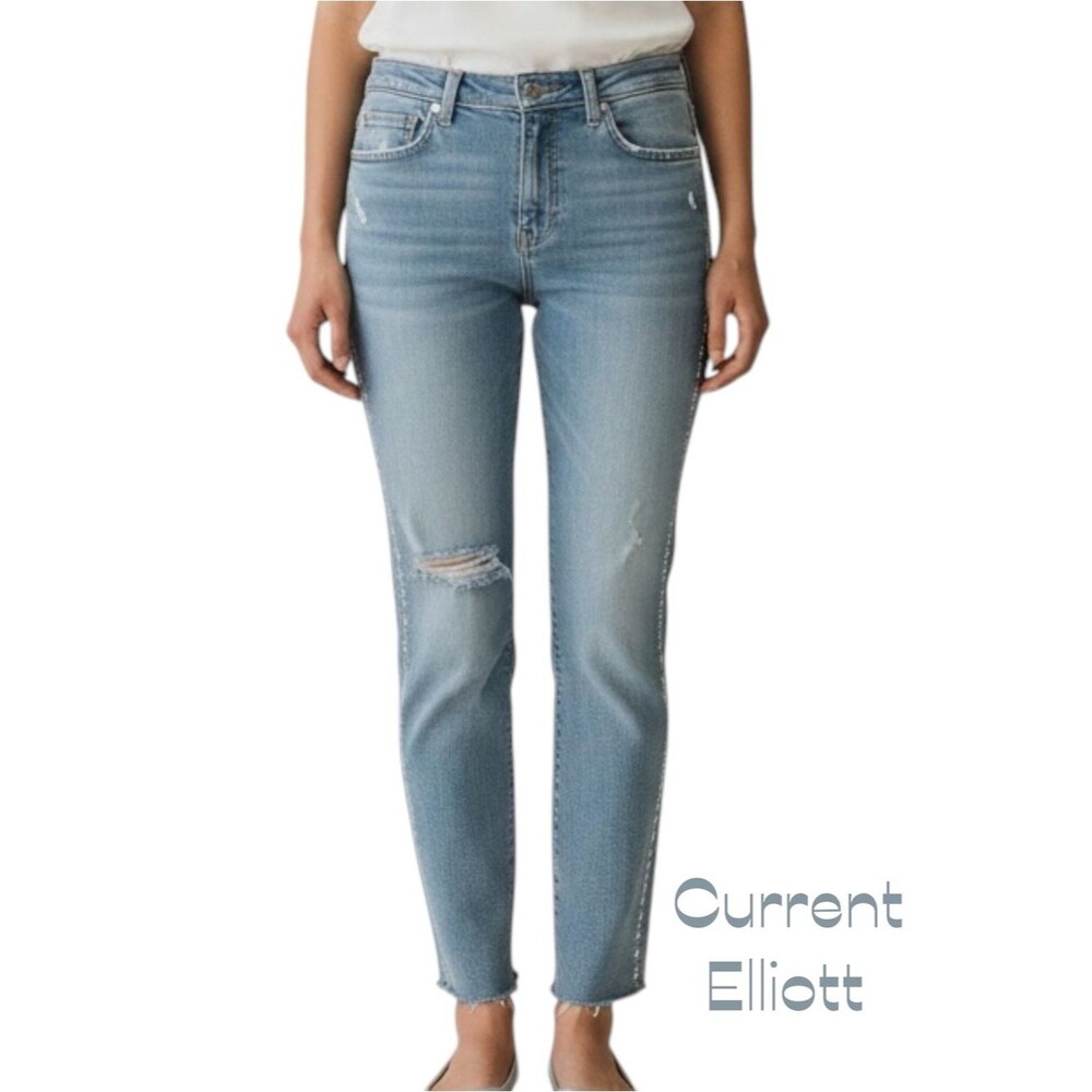 Current Elliott Light Wash Silver Paint Ankle Blue Jean Size 30 Bohemian